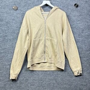 Free Planet Full Zip Hoodie Men's Tan Beige Fleece Pocket Long Sleeve - Medium